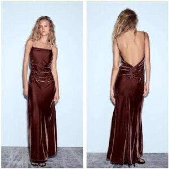 ZARA STRAPPY VELVET DRAPED MIDDI DRESS - Picture 5 of 11